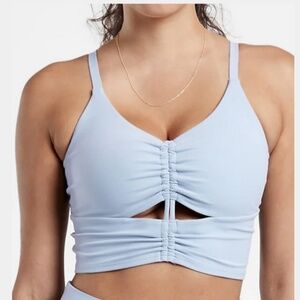 Athleta Cinch Longline Bra A-C Size L Blue Ruched Shelf Sports Bra Athleisure